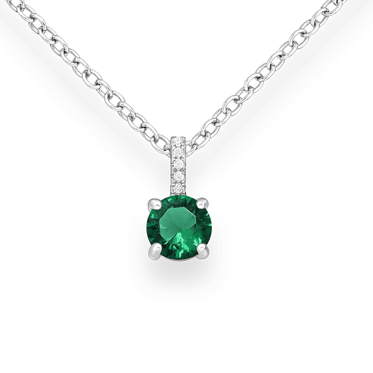Silver Solitaire Necklace - Samar Emerald