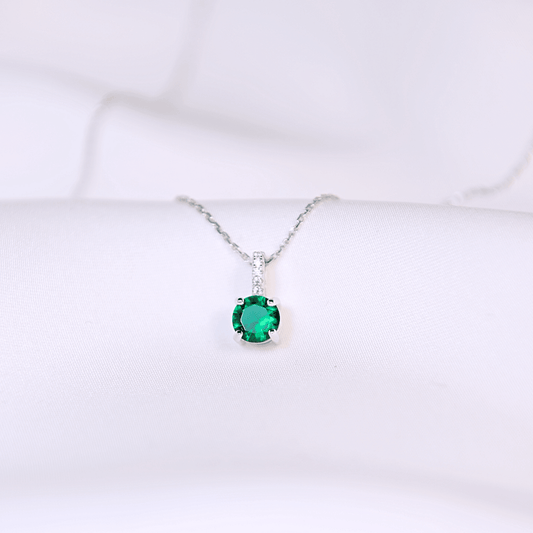Silver Solitaire Necklace - Samar Emerald