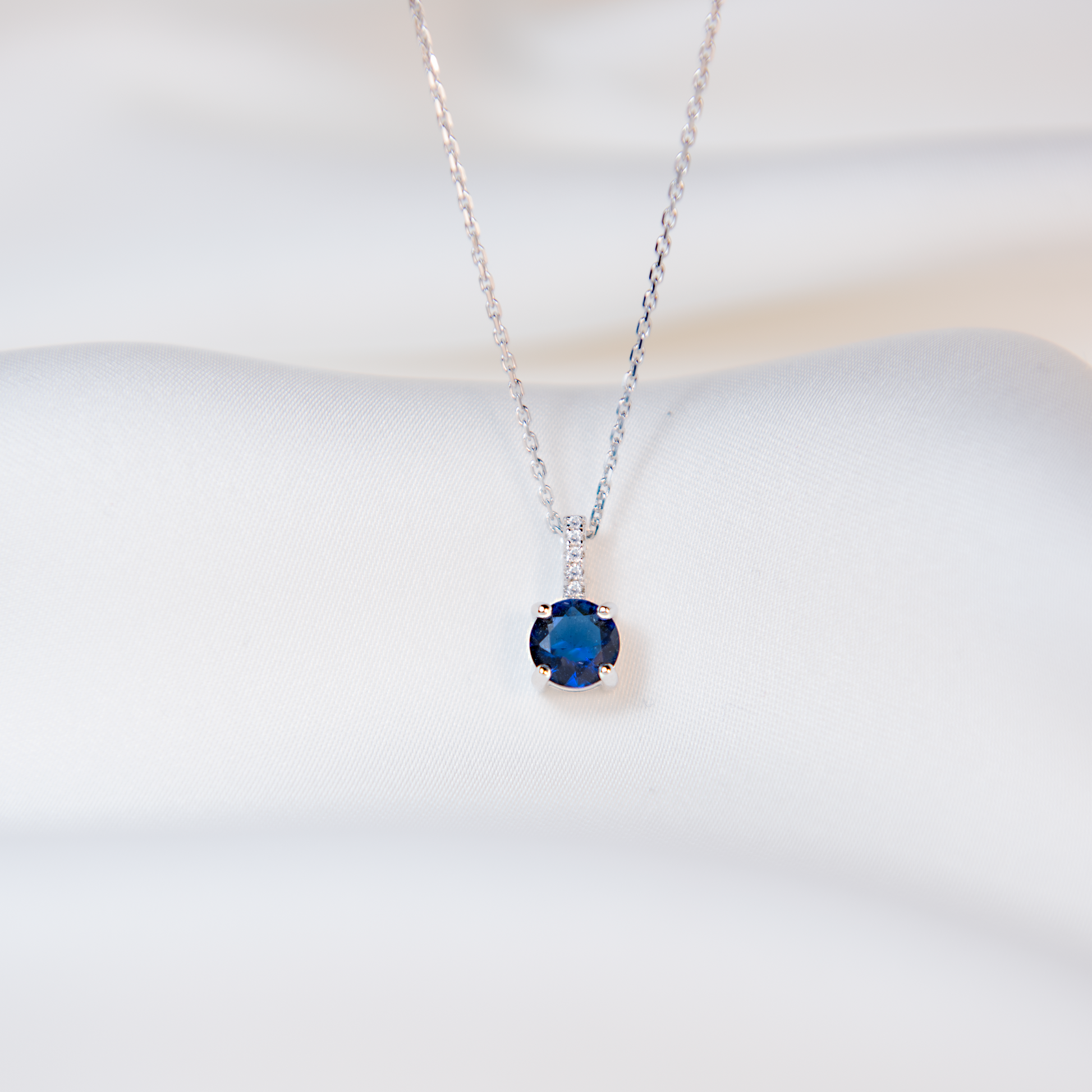 Samar Sapphire Solitaire Silver Necklace