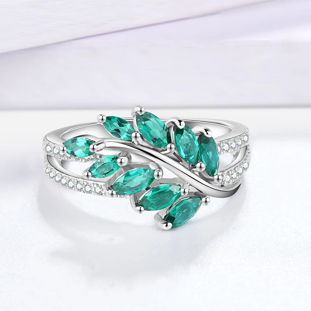 Sterling Silver Emerald Engagement Ring