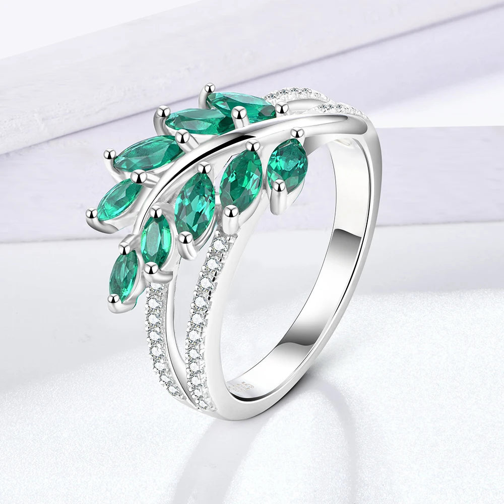 Sterling Silver Emerald Engagement Ring