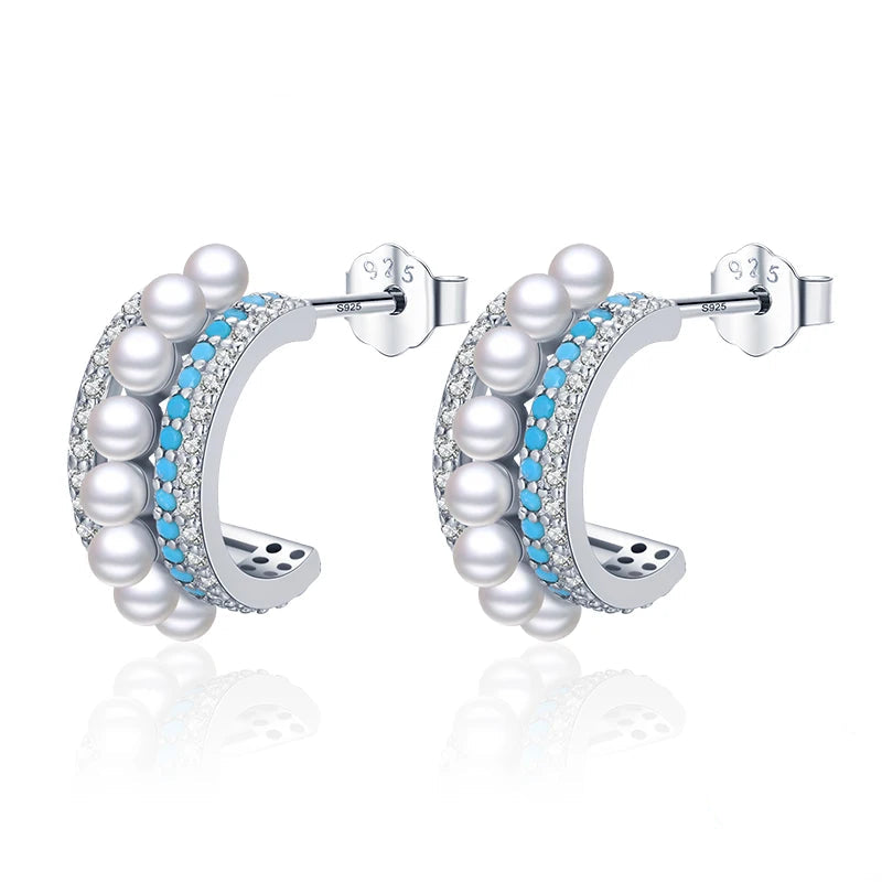 Vintage Turquoise Pearl Studs - Mavi