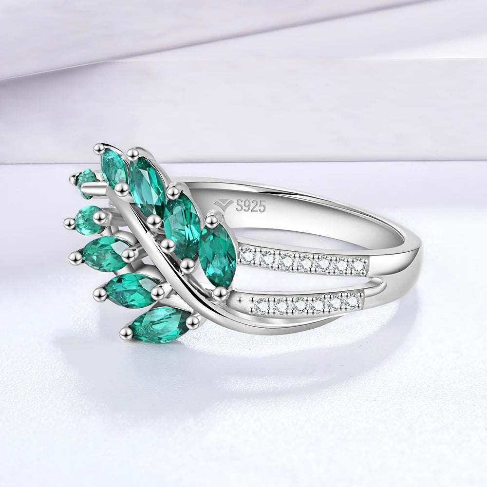 Sterling Silver Emerald Engagement Ring