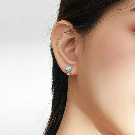 Blue Opal Cute Cat Stud Earrings