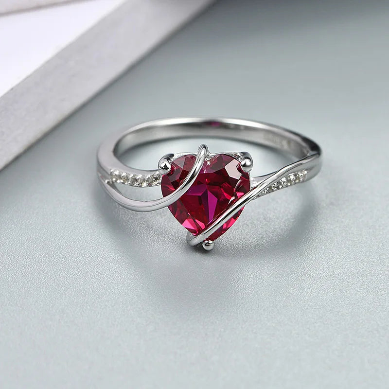 Heart Shape Ruby Sterling Silver Engagement Ring