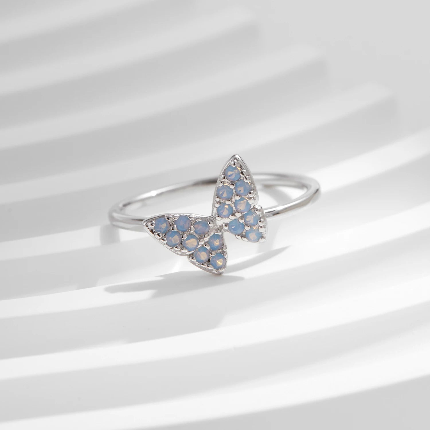 Blue Opal Butterfly Sterling Silver Ring