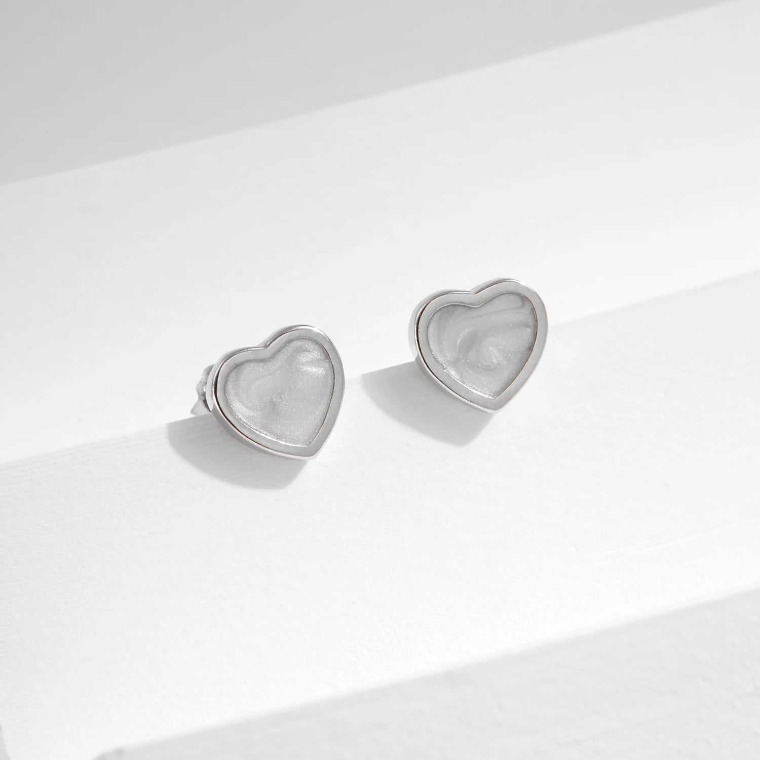 White Enamel Heart Sterling Silver Studs - Esme