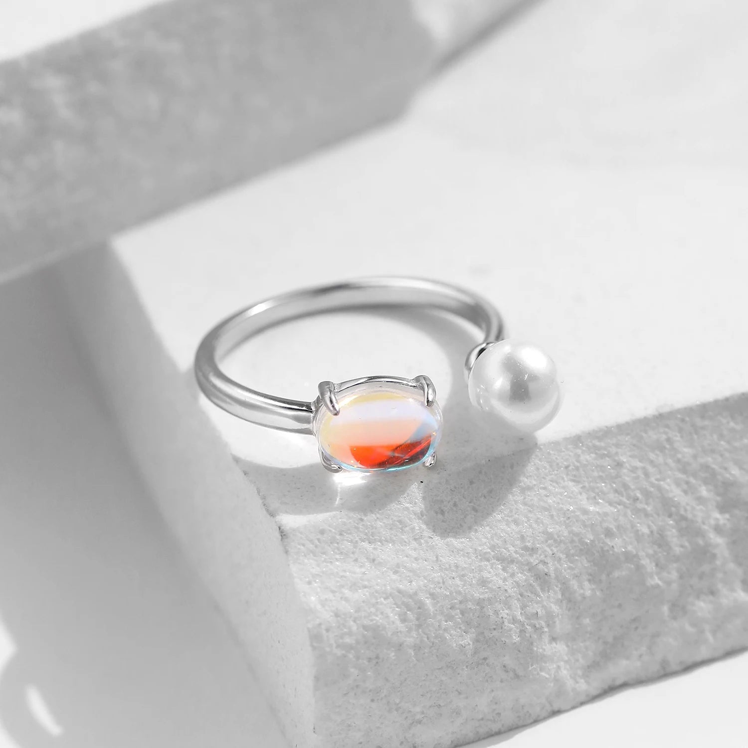 Pearl & Moonstone Adjustable Ring
