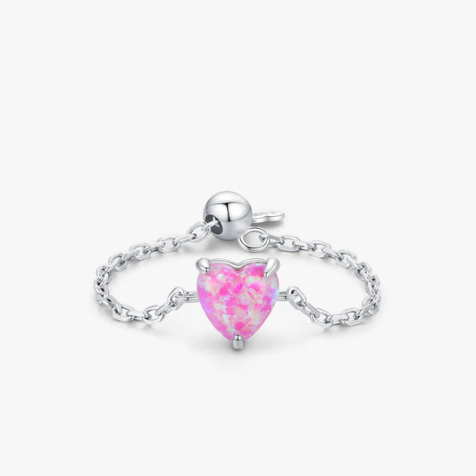 Pink Opal Heart Adjustable Ring - Vina