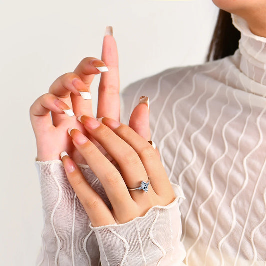 Marquise Moissanite Sterling Silver Ring - Navette