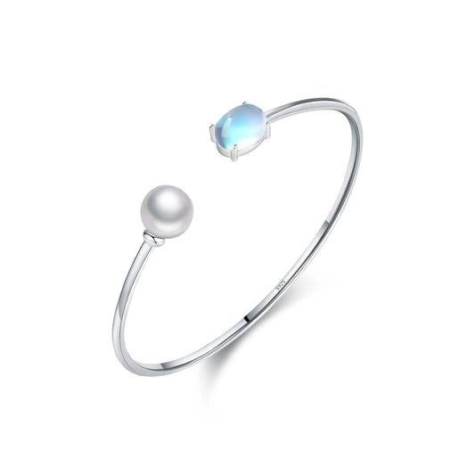 Pearl & Moonstone Bangle Bracelet - Zeya