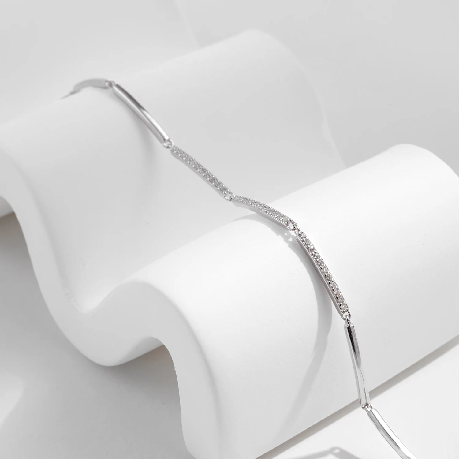 White Gold Plated Rectangle Sterling Silver Bracelet