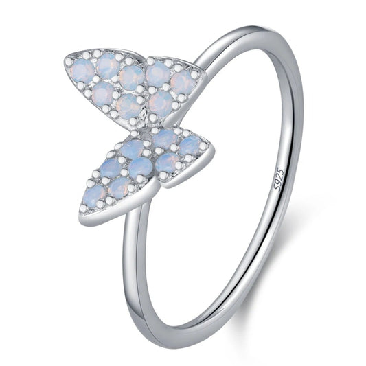 خاتم فراشة أوبال من الفضة الإسترليني