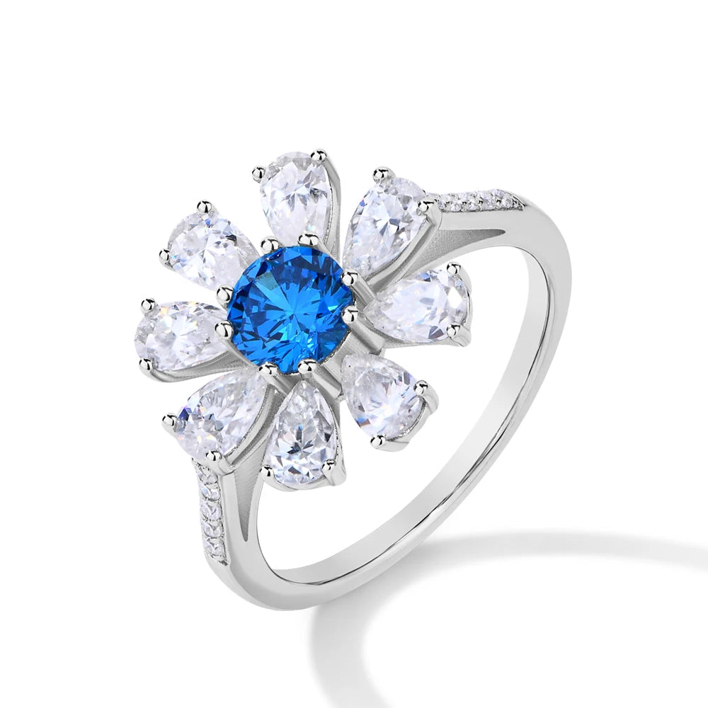 Blue Daisy Moissanite Ring