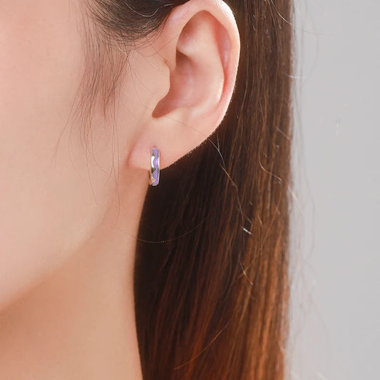 Purple Enamel Hoop Earrings