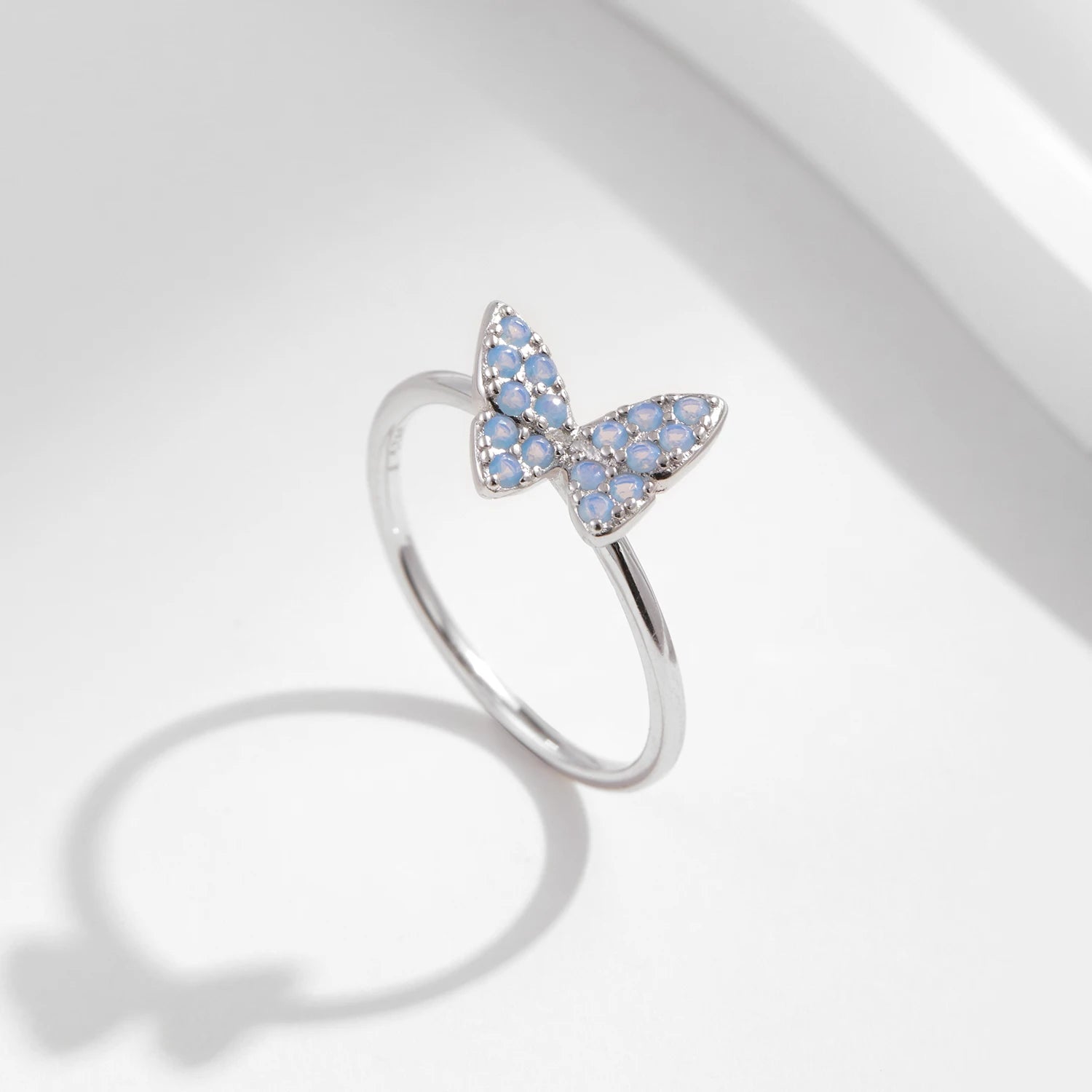 Blue Opal Butterfly Sterling Silver Ring