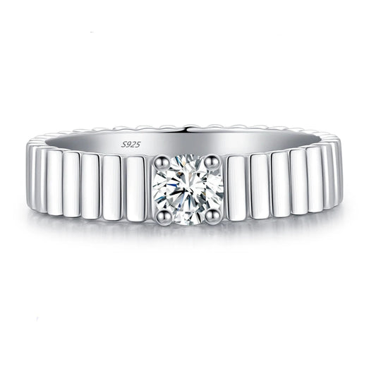 Moissanite Solitaire Silver Band Ring
