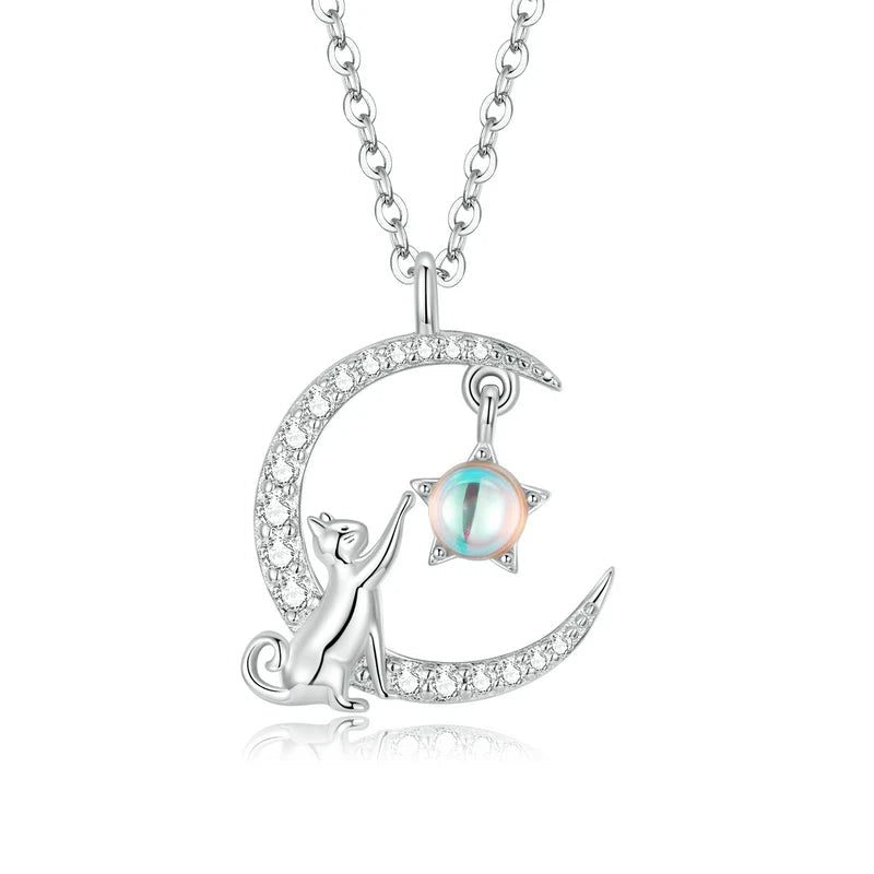 Moon & Cat Sterling Silver Moonstone Necklace