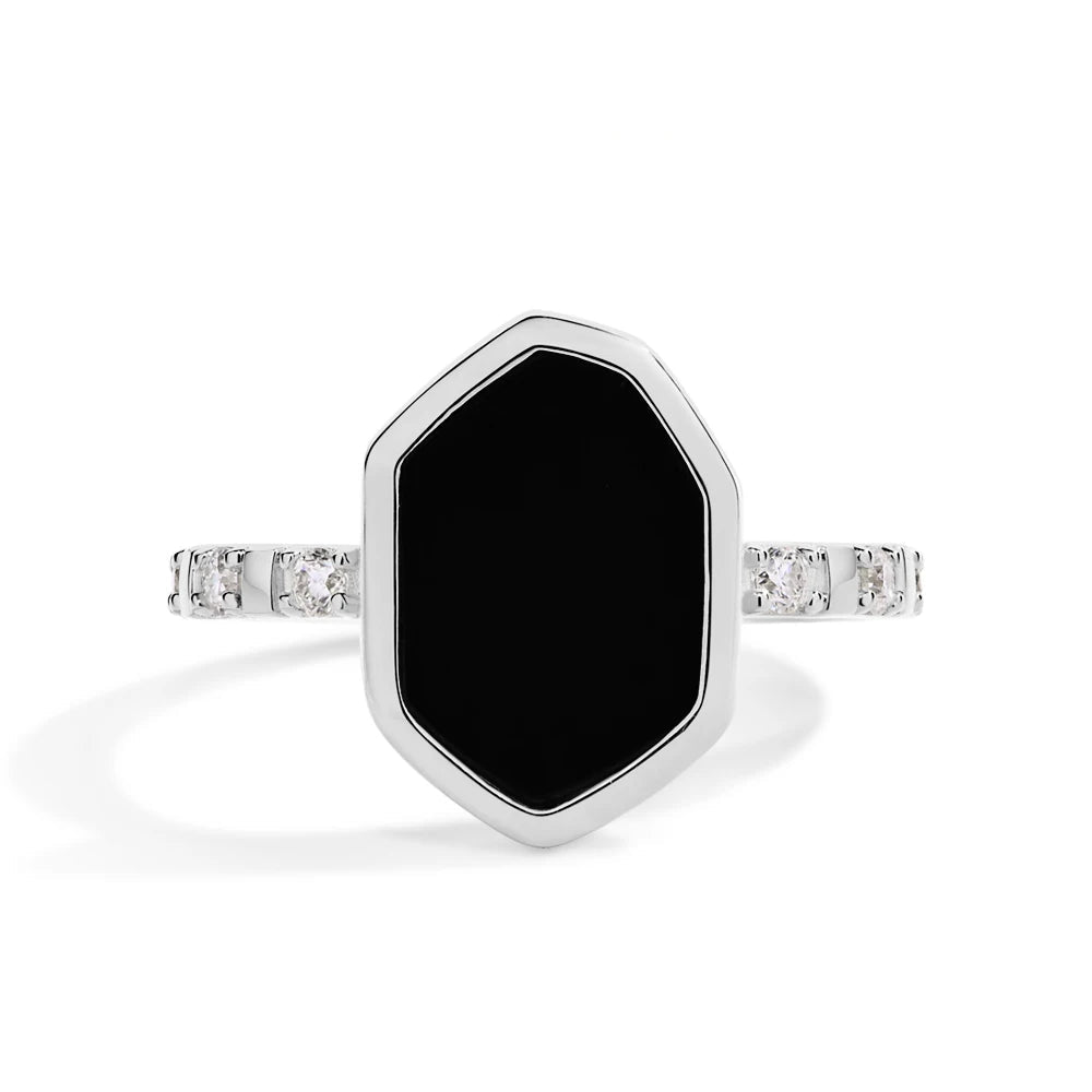 Hexagon Black Onyx Ring