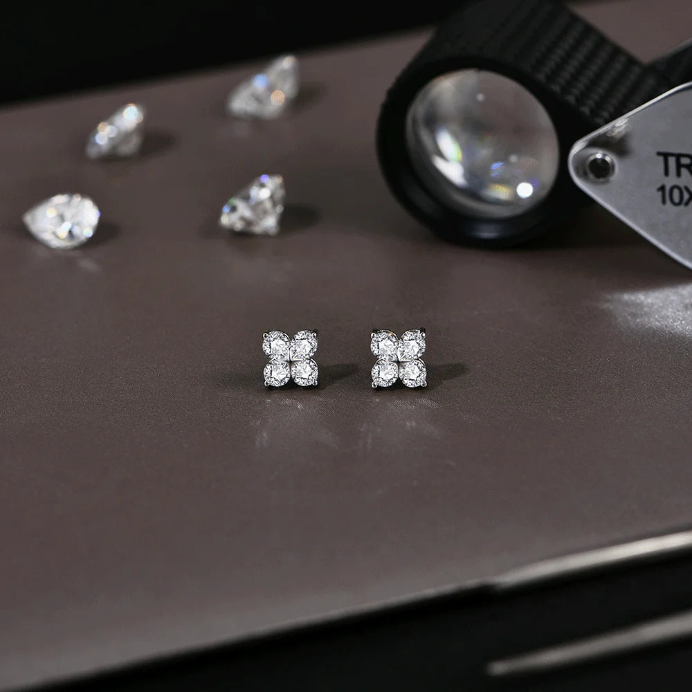 Minimalist Clover Moissanite Stud Earrings