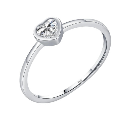 Moissanite Heart-Shape Silver Ring