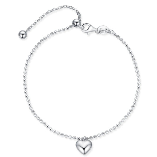 Heart Charm Beaded Sterling Silver Bracelet