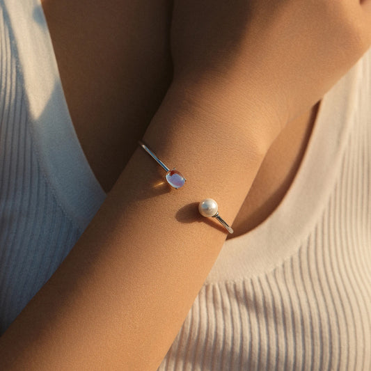 Pearl & Moonstone Bangle Bracelet for women