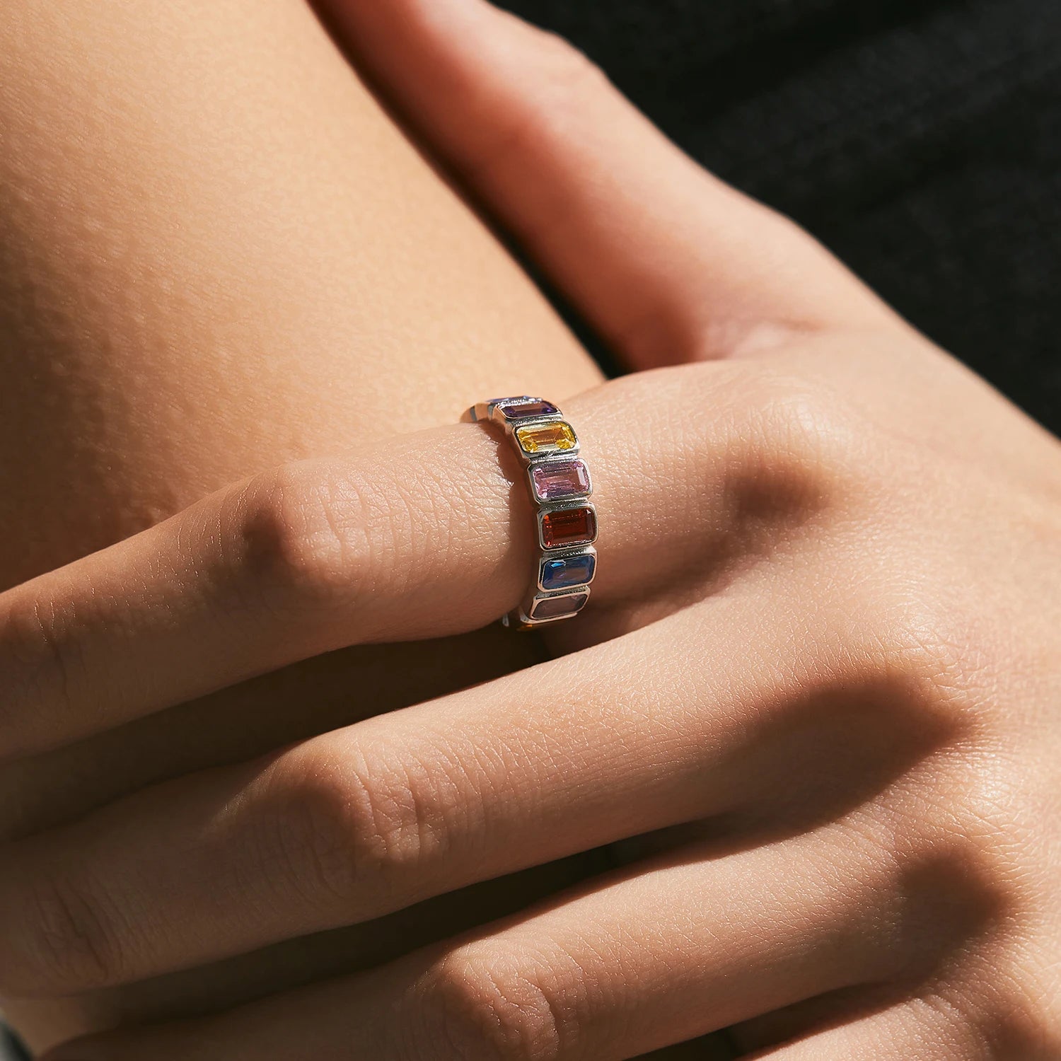 Rainbow Eternity Sterling Silver Band