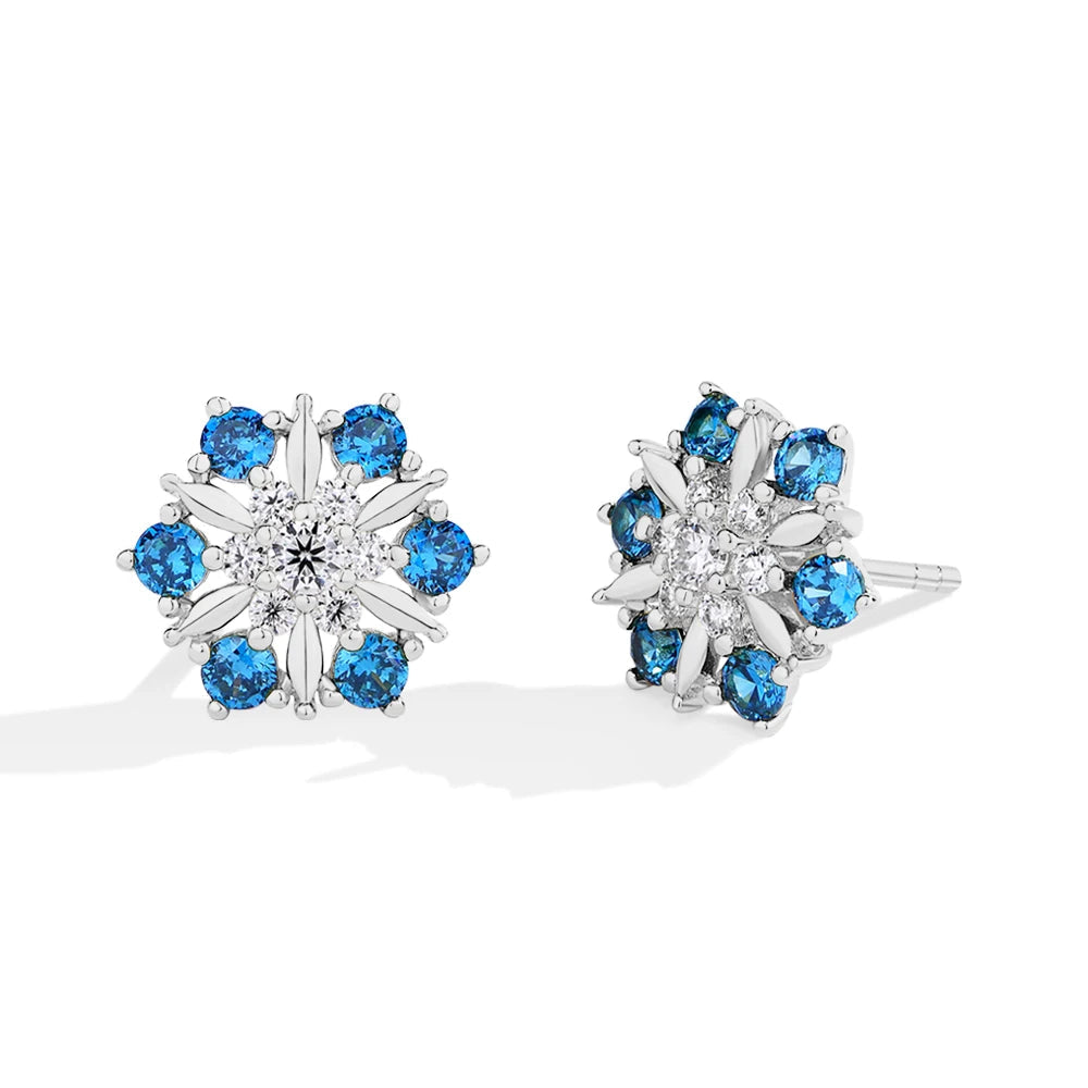 Snowflake Moissanite Earrings - Blue