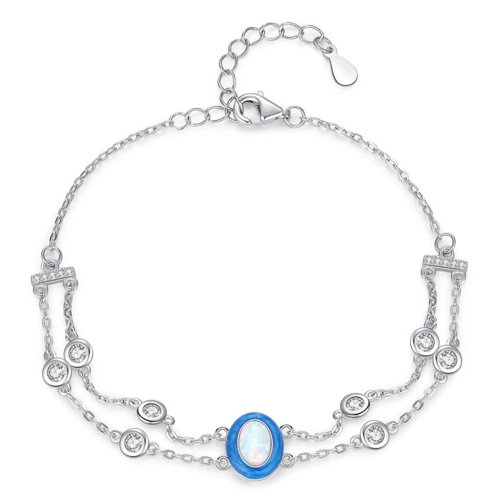 Opal & Enamel Double Layer Sterling Silver Bracelet