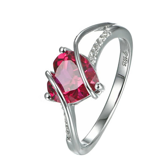 Heart Shape Ruby Sterling Silver Engagement Ring