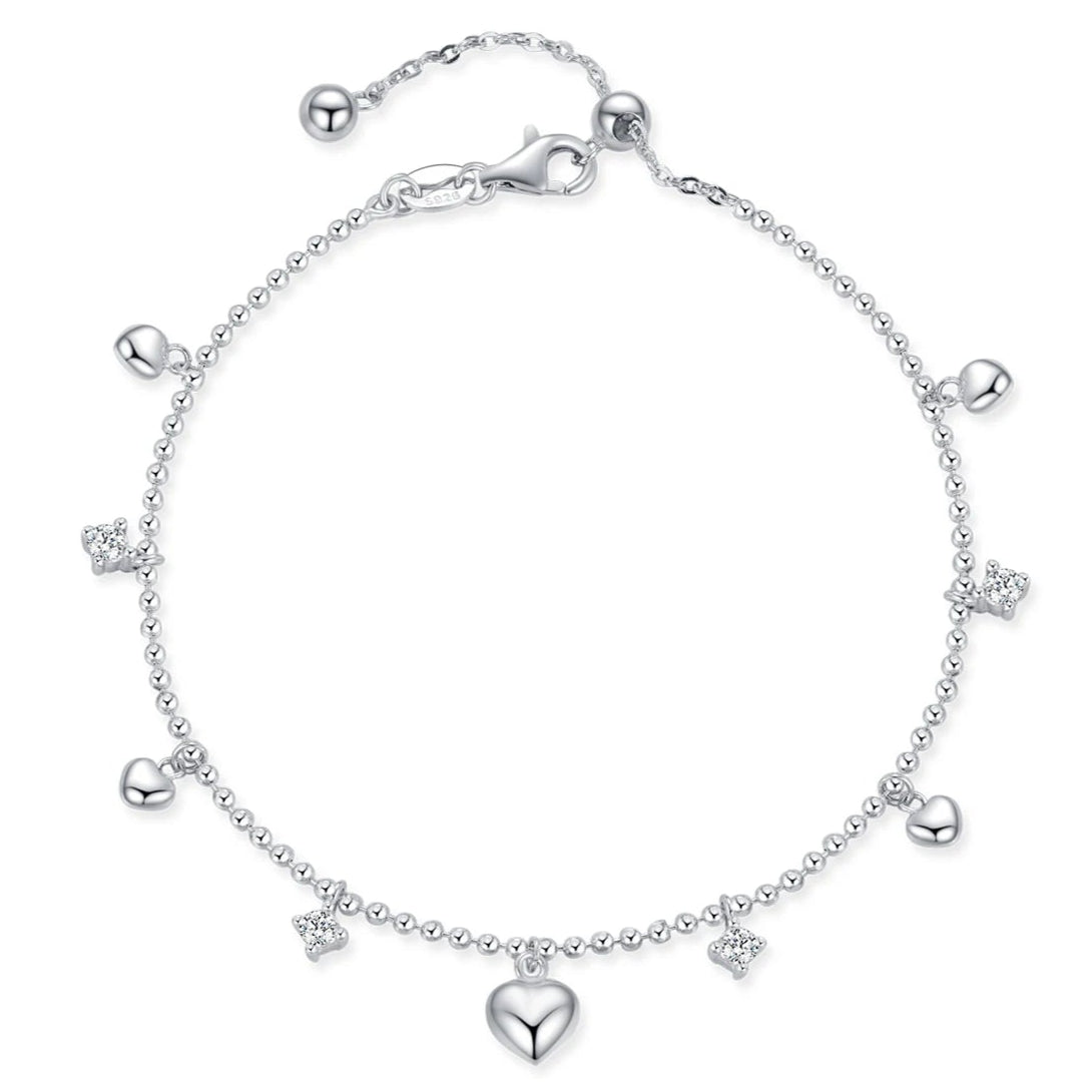 Mirror Heart Charm Sterling Silver Link Bracelet