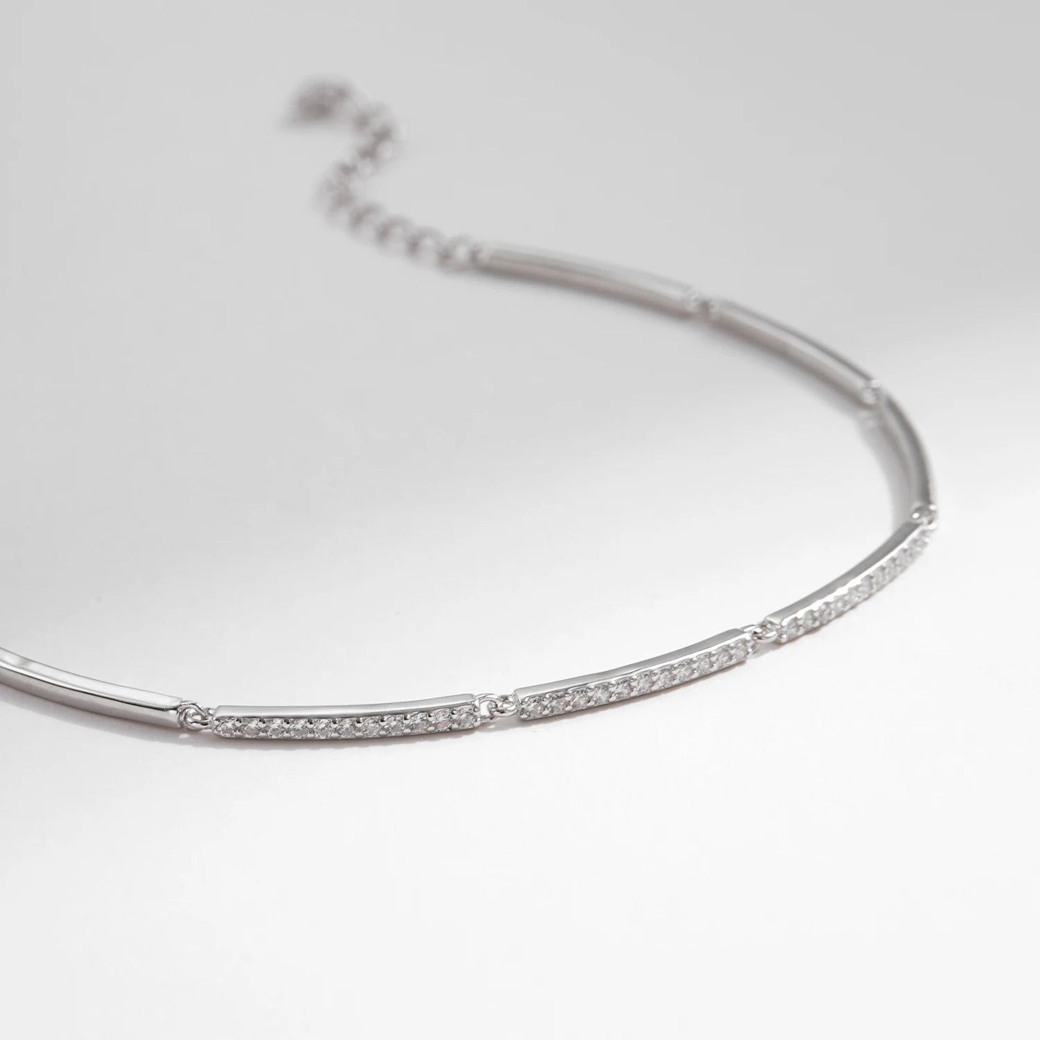 White Gold Plated Rectangle Sterling Silver Bracelet