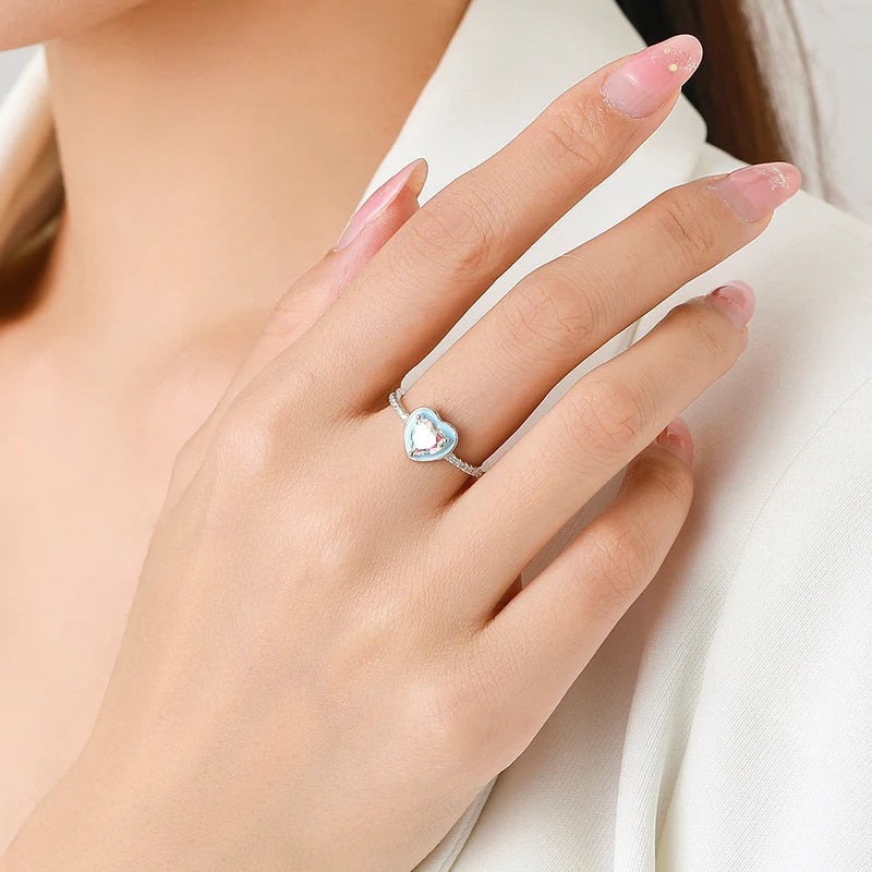 Sterling Silver Blue Enamel Heart Ring