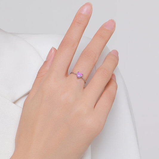 Pink Opal Heart Adjustable Ring