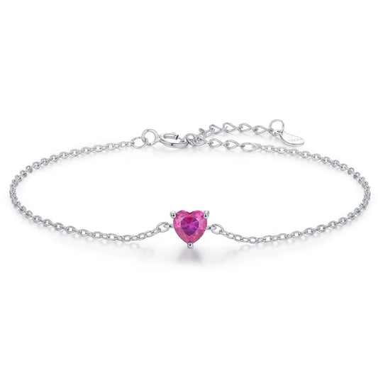 Rose Red Heart Sterling Silver Link Bracelet