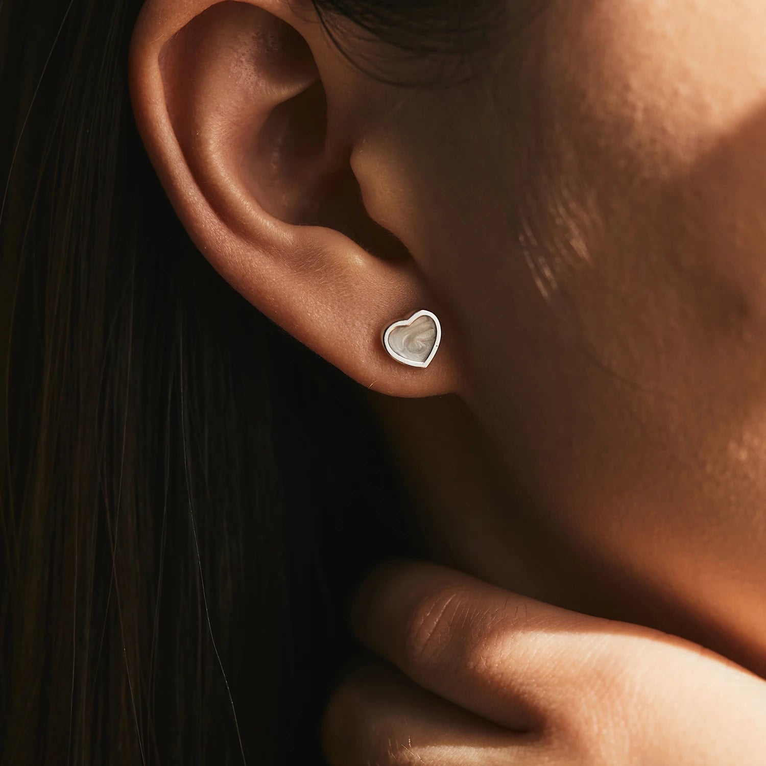White Enamel Heart Sterling Silver Studs - Esme