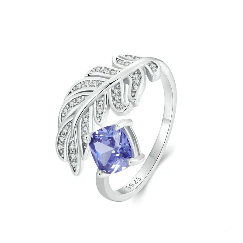 Blue Gemstone Feather Adjustable Ring - Safae