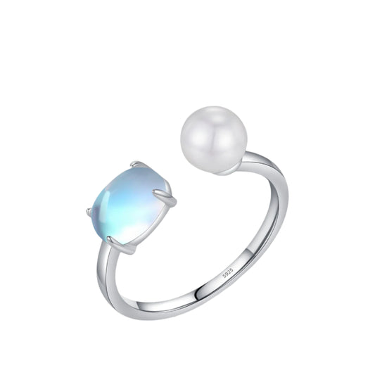 Pearl & Moonstone Adjustable Ring - Zenya