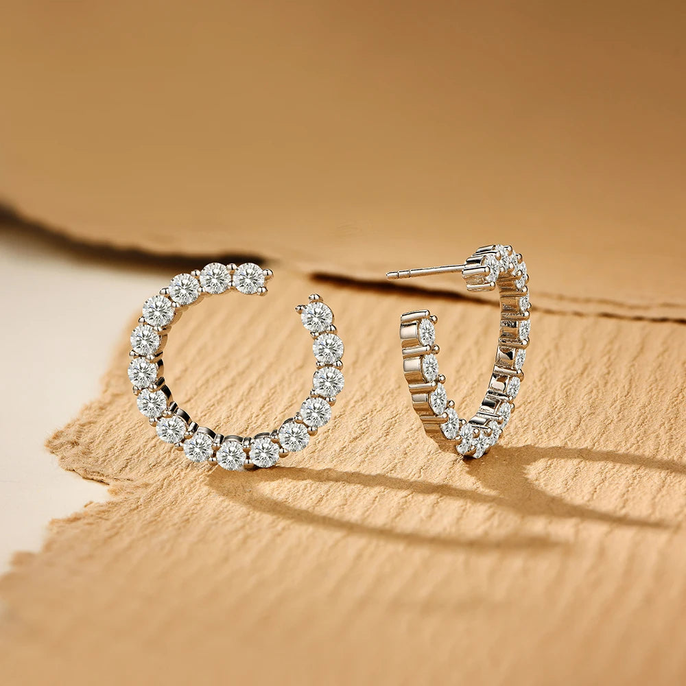 Moissanite Hoop Earrings 925 Silver - Dew