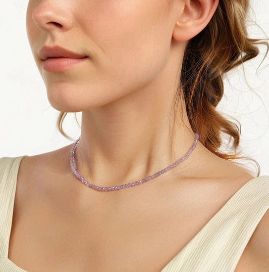 Purple Amethyst Beaded Silver Necklace