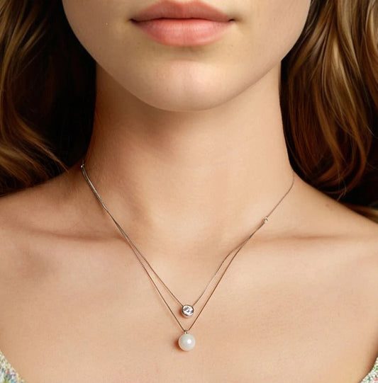 Two-layer Pearl Silver Necklace