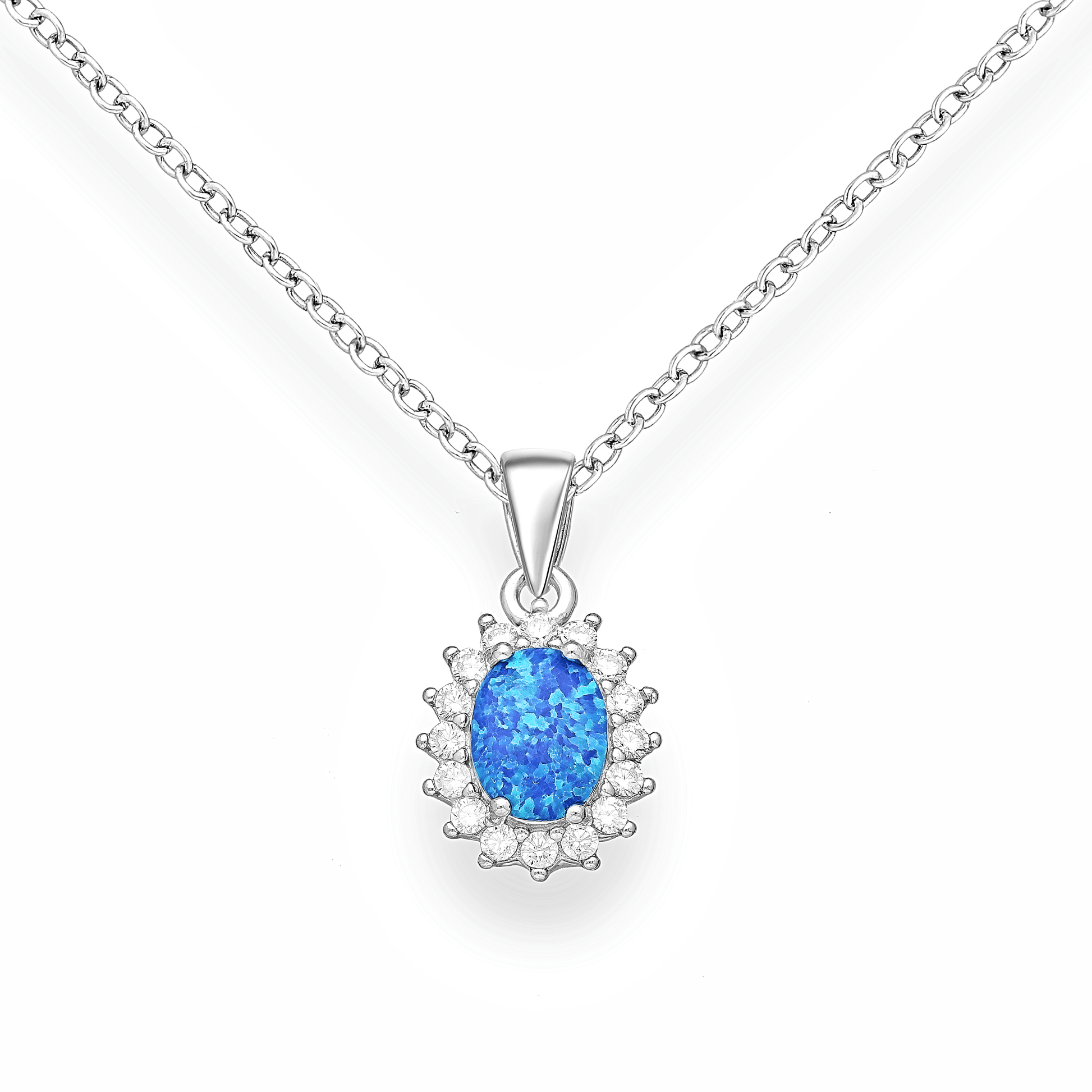 Silver Cubic Zirconia Necklace with Blue opal - Alera