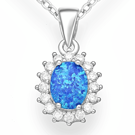 Silver Cubic Zirconia Necklace with Blue opal - Alera