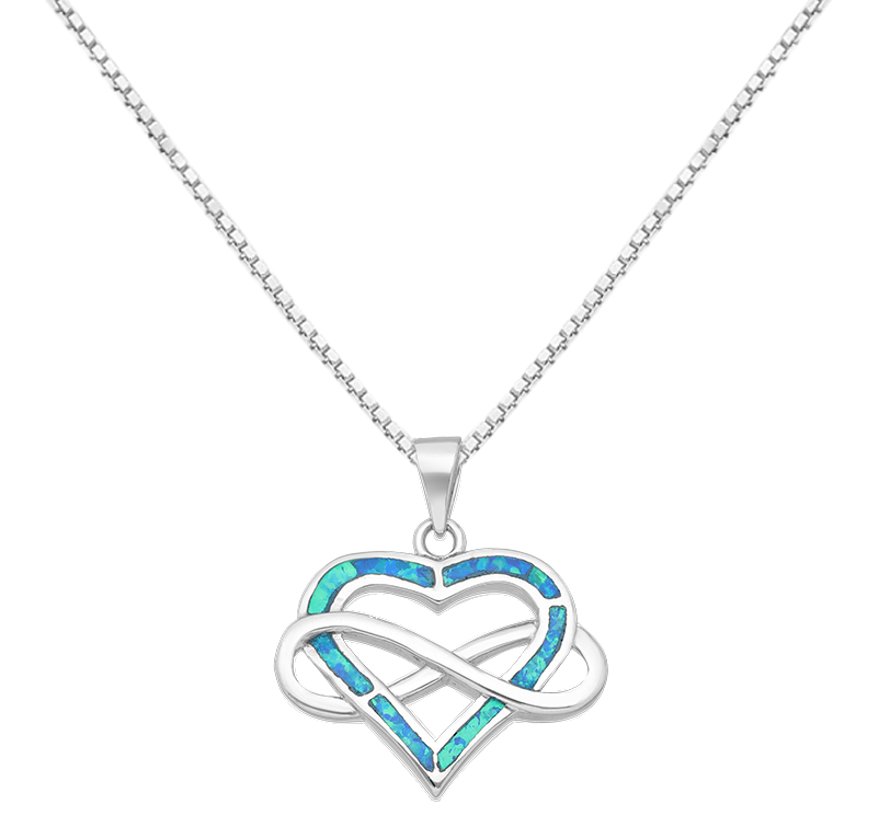 Infinity Heart Silver Necklace with Blue Opal - Shaghaf