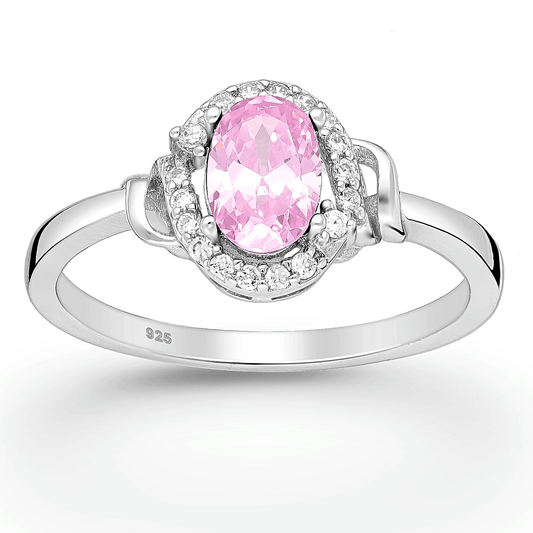 Silver Cubic Zirconia Halo Ring - Rowan Pink