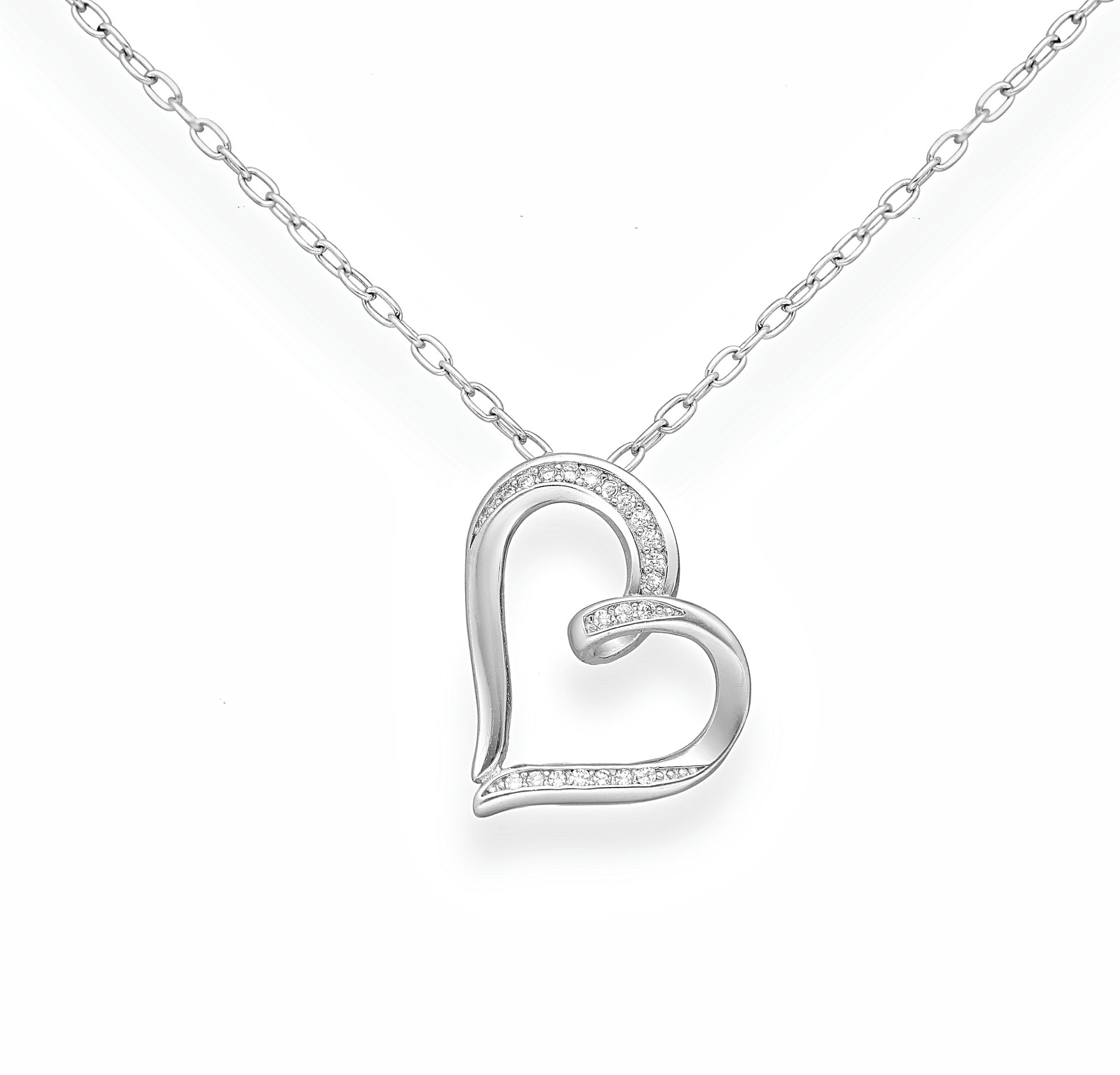 Silver Heart Necklace with Cubic Zirconia - Amore