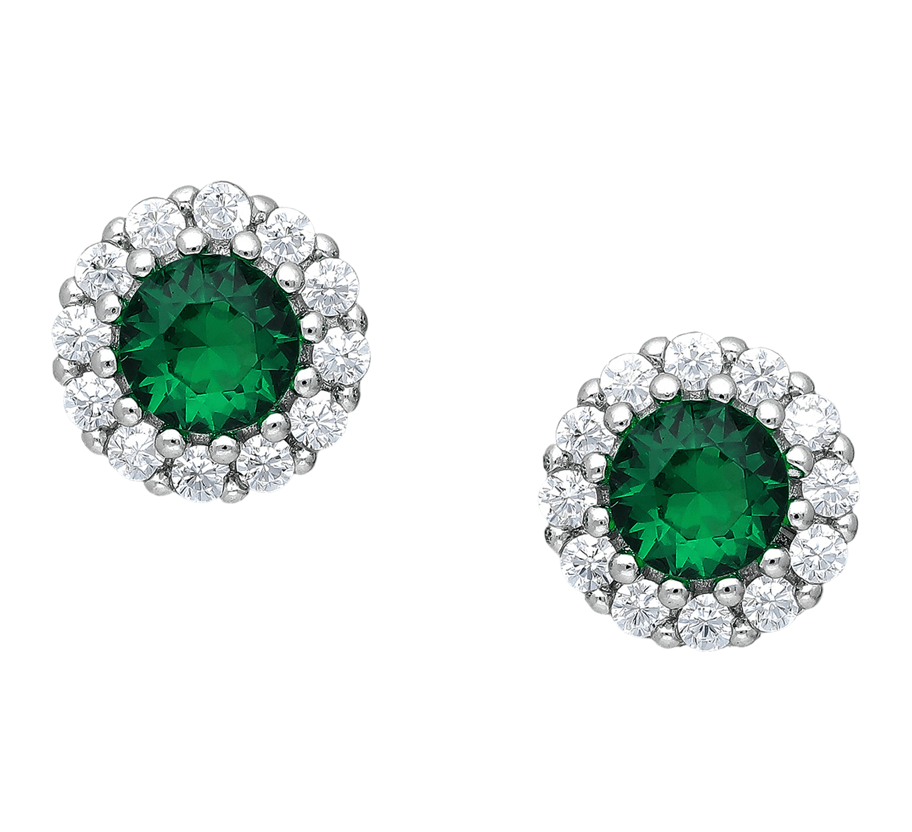 Silver Halo Earrrings with Emerald Cubic Zirconia - Rihan