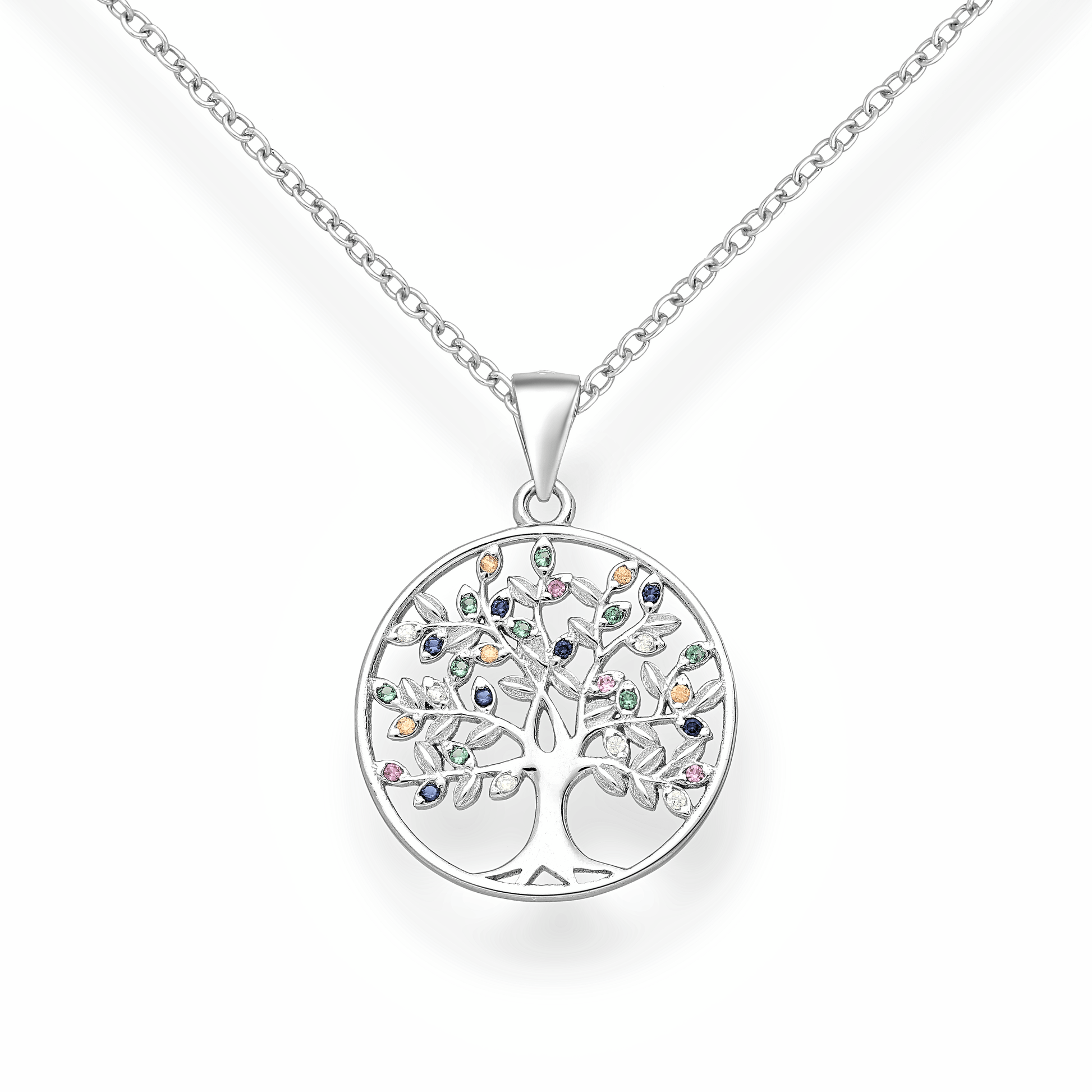 Silver Colorful Tree of Life Necklace - Teif