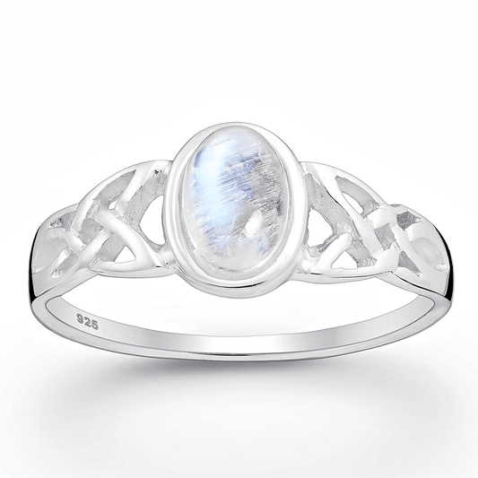 Sterling Silver Celtic Moonstone Ring - Qamar